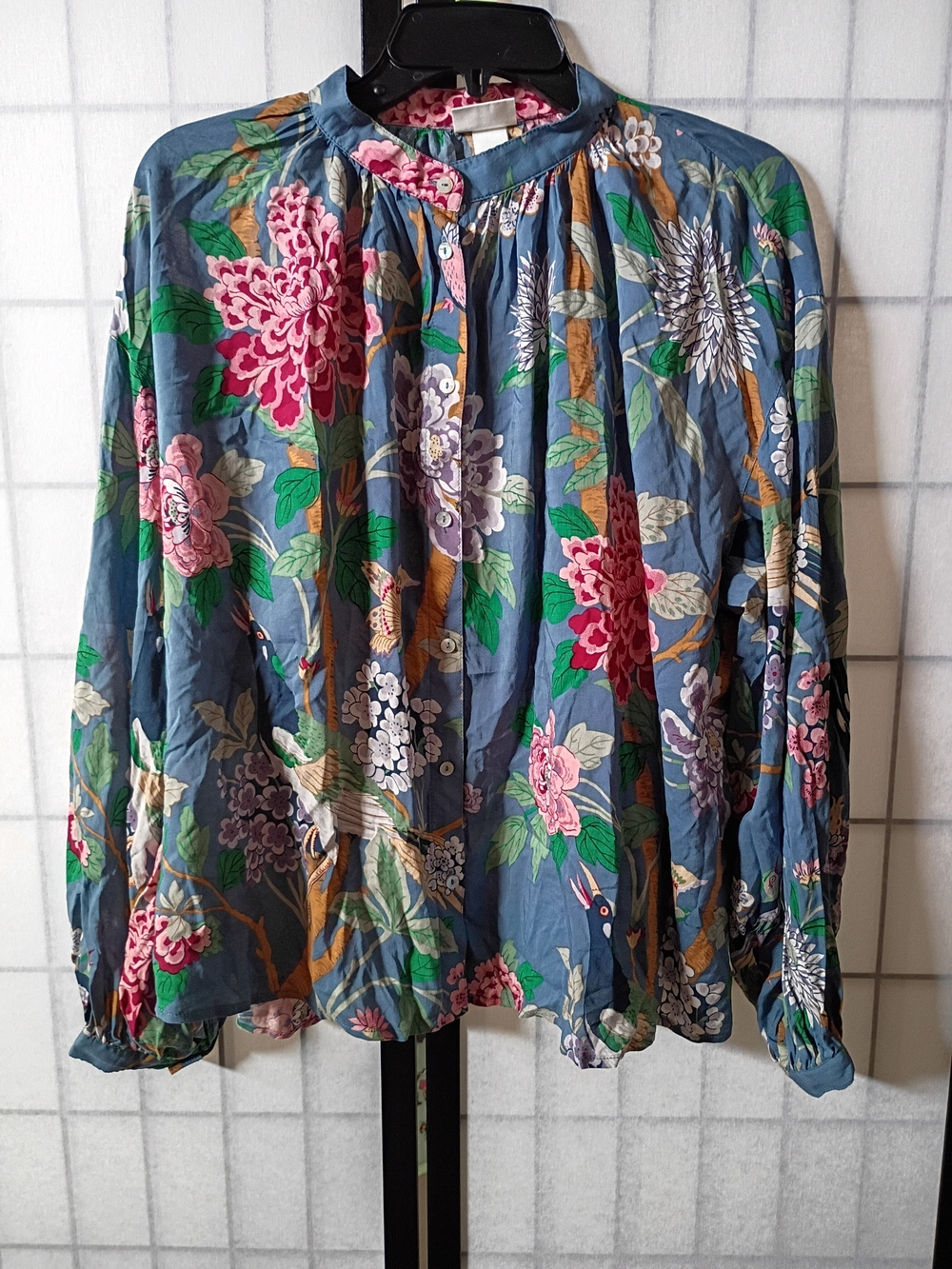 GP & J Baker x H&M Floral Button-Up Blouse in Dusty Blue and Pink